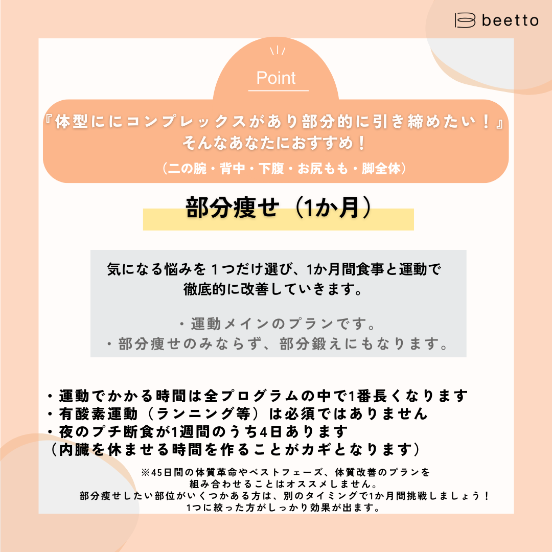 ３．１か月 部分痩せプログラム ５種類 | beetto